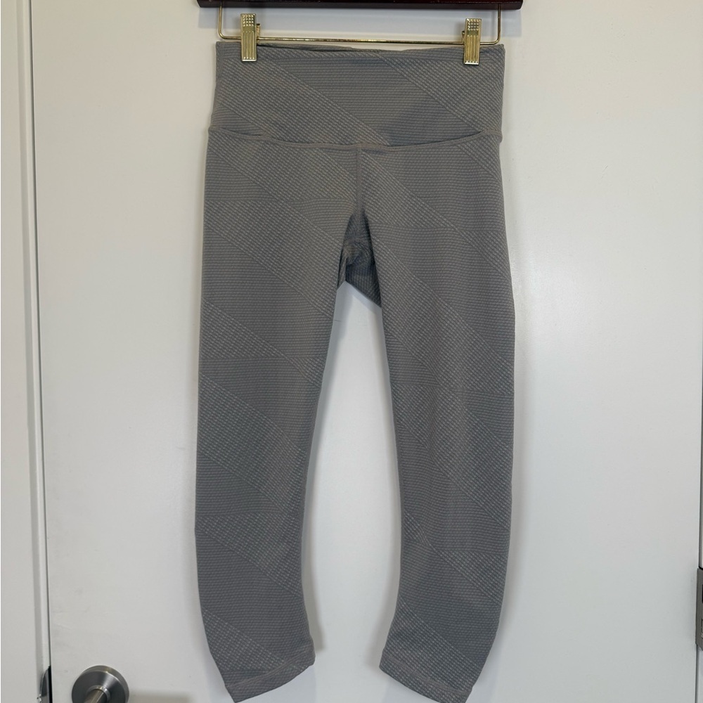 prAna Women’s Gray Misty Ruched Jacquard Cropped Activewear Leggings